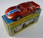 Matchbox 41A Ford GT / rotmetallic / 2. Gußform - breite Räder / Aufkleber "6" blau / Bodenplatte blaugrün