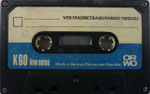 ORWO Kassette K60 schwarz /Fenster schmal /  Aufkleber blau ORWO Logo weiß rechts unten / mit low noise
