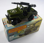 Matchbox 38C Jeep olive / mit Maschinengewehr / Aufkleber Stern + 21x11 / Radkappen schwarz