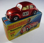Matchbox 15A VW Käfer 1500 Saloon - rot / Abziehbild vorn / Stoßstange hinten in der Mitte unterbrochen