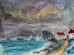 Bretagne, Klippe bei Pouldou II, aquarell (2017)