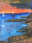 Sailing home on sunset, Acryl on paper (2024)