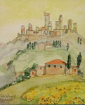Toskana San Gimingnano (nach einer Postkarte), Aquarell (2001)