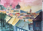 Salzburg, Blick vom hohen Weg auf die Altstadt, Aquarell (2025)