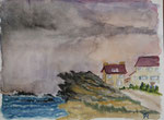 Bretagne, Klippe bei Pouldou I, Aquarell (2016)