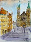 Nürnberg, Blick auf St. Lorenzkirche, Aquarell, (2023)