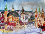 Würzburg, Kirchenlandschaft, Aquarell (2023)