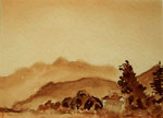 Landschaftsstudie monochrom, gemalt mit Moorlauge (2010)