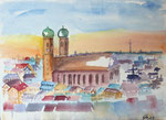 München, Frauenkirche, Neuinterpretation, Aquarell (2025)