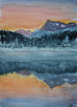 Geroldsee, Morgenstimmung mit aufsteigendem Nebel, Aquarell überarbeitet (2023)