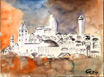 Nürnberg, Silhouette, semiabstraktes Aquarell (2024)