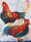 Beauty contest of cocks, Acryl auf Papier (2023)