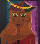 La Femme aux oiseaux. Acryl sur bois. 19x20.© Saëlle Knupfer