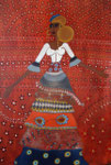 Gipsy sur un tapis fleuri... Acryl et néopastel aux doigts. 50x70.  © Saëlle Knupfer 2015