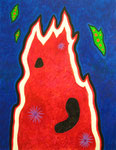 Red flame　acrylic, sandy and white opaque flakes on canvas,　145.5×112.2cm