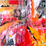DE TERRE & DE FEU - 50 x 50-Acryliques- Encres pigmentaire- Graphisme Encre de Chine