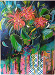 Guirlande de fleurs-80 X 50- Acrylique-glacis aux encres- graphisme aux pinceaux à l'encre-RESERVE