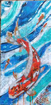LES COURANTS-80 x 40-Marouflage de cartes marines sur toile- Acrylique, glacis aux encres et graphisme au pinceau à l'encre de Chine