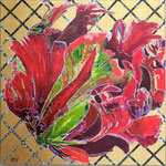 Tulipe Alizarine - 70 x 70-Acrylique-glacis aux encres