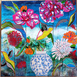 VASE BLEU -60 x 60 -Acrylique-glacis aux encres- graphisme à l'encre- RESERVE