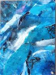 Dans cette œuvre, j'ai navigué entre les fluidités des bleus et des turquoises, créant un univers quasi onirique grâce aux mélanges d'acryliques et d'encres de Chine.