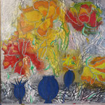 Graines de plantes - 50 x 50- Acrylique, glacis aux encres et graphisme au pinceau à l'encre