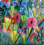 Les éventails - 50 x 50 - pastels à l'huile & peinture à l'huile