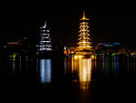 Pagodas on lake in Guilin by night