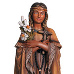 statua Santa Caterina Tekakwitha in legno - volto