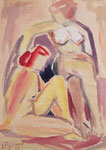 290 Akt, Zwei Frauen, sitzend und stehend (1951), 37x48 cm, Tempera