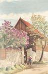 175 Haus mit Fliederbusch, Russland (1939), 26x39 cm, Tempera naturalistisch