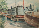 308 Wohnschiff Survey während der Studienzeit am Anckelmannsplatz in Hamburg (1949), 47x35 cm, Aquarell