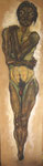 Triptichon Teil 1 Selbstbildnis  2007 Goauche und Kohle auf Packpapier  195 x 50 cm