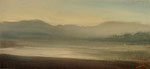 「　朝の湖　」油彩、アルキド樹脂絵の具・パネル　11×23cm　￥13,000
