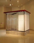 Picturesque Shed, lacquer on canvas,corrugated plate,steel, concrete block, 1996