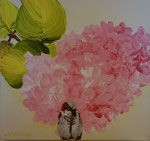 2014 "Mus voor hortensia" Acryl op doek   30 x 30 cm.  