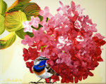 2014 "Blauwborst voor hortensia", acrylverf op doek 20 x 30 cm. verkocht
