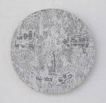 "Angesicht 5", 2009 Jaquardgewebe mit Stickerei (Viskose) auf Kappaplatte aufgezogen 25 x 2 cm, Unikat