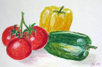 Tomaten und Paprika, Ölkreide