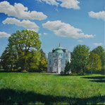 Sommerliche Wolken über dem Belvedere/ Juli 2023/ Öl auf Holz/ 60x60 cm