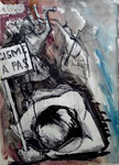 Manifestation étudiante - Technique mixte (encre, aquarelle) - 1956 - 39 x 55 cm 