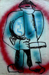 Policier sous Giscard - Technique mixte (pastels à l'huile et aérosol) - 1970 - 40 x 60 cm