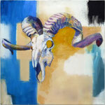 “Crâne de Bélier”, 2024. Graphite stick, acrylic paint and colored pencil on canvas. 75 x 75 cm. 1690€