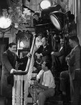 on set with the crew of 'The Age Of Innocence'