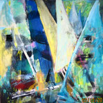 Wassersport, Acryl auf schwarzem Tuch, 140x140cm
