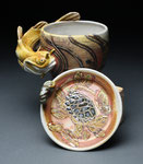 Brown Bullhead Mug with Snapping Turtle Saucer by Catherine Stasevich