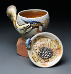 American Eel Mug with Snapping Turtle Saucer by Catherine Stasevich