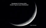 Mondsichel zweiter Tag der neuen Sichtbarkeit. 12 Februar 2024