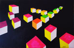 006 - 2018 - Kubussen in perspectief - (2018) schilderstuk op canvas paneel (H 50,0 X B 70,0) - Acrylverf