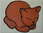 009 - 2018 - Slapende Chocola-bruine kitten  (2018) - schilderstuk op klein Schildersdoek (H 20,0 x B 25,0 CM) - Acrylverf 